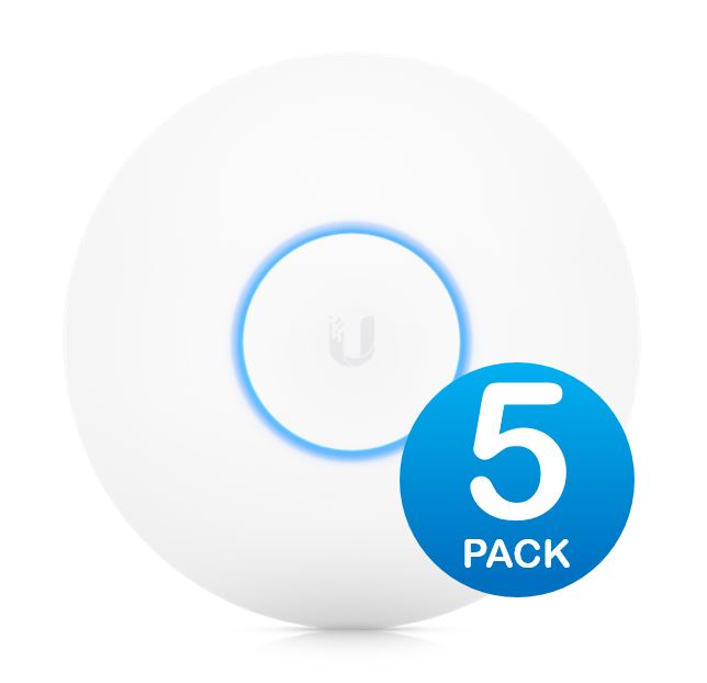 Ubiquiti UniFi AC Pro Indoor & Outdoor Access Point, 5 Pack, 2.4GHz @ 450Mbps, 5GHz @ 1300Mbps, 1750Mbps Total, Range To 122m, No PoE Included