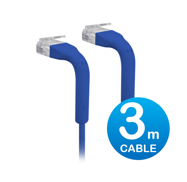 Ubiquiti UniFi Patch Cable Single Unit, 3m, Blue, End Bendable to 90 Degree, RJ45 Ethernet Cable, Cat6, Ultra-Thin 3mm Diameter, 2Yr Warr