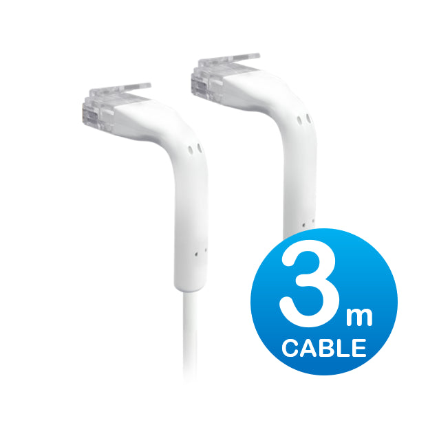 Ubiquiti UniFi Patch Cable Single Unit, 3m, White, End Bendable to 90 Degree, RJ45 Ethernet Cable, Cat6, Ultra-Thin 3mm Diameter, 2Yr Warr