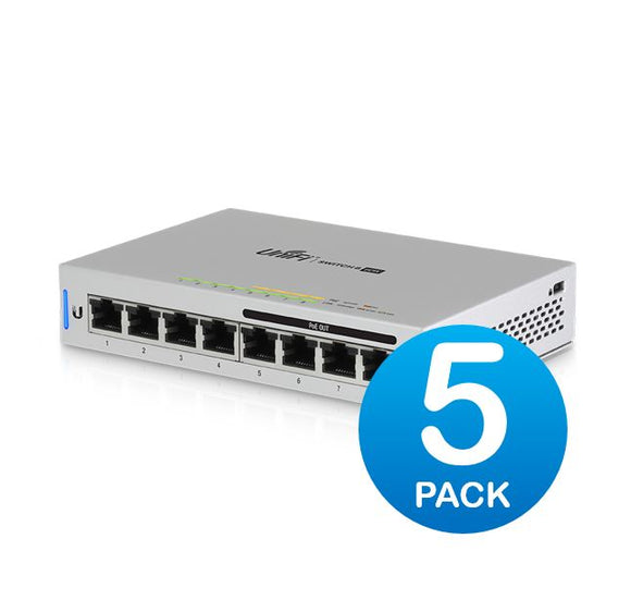 Ubiquiti UniFi Switch 8-port 60W with 4 x 802.3af PoE Ports - 5 Pack includes power supply