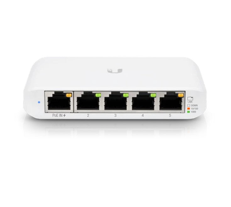 Ubiquiti USW Flex Mini, UniFi, Layer 2 Gigabit Switch, 5x GbE RJ45 Ports, Power Via PoE (802.3af) / USB Type-C 5V 1A, 2Yr Warr