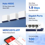 Mercusys Halo H50G(3-pack) AC1900 Whole Home Mesh Wi-Fi System, 500m², 1300Mbps/600Mbps, 3xGigabit Port Per Unit, QoS, Router, Access Point