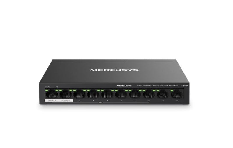 Mercusys MS110P 10-Port 10/100Mbps Desktop Switch with 8-Port PoE+, Up to 250 m
