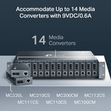 TP-Link MC1400 19" 2U Rackmount Chassis for 14-Slot Media Converters, Redundant Power Supply, Hot-Swappable, Mounted,Two Cooling Fans