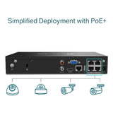 TP-Link VIGI NVR1004H-4P 4 Channel PoE+ Network Video Recorder, 24/7 Continuous Recording, 4K HDMI Video Output & 16MP Decoding (HDD Not Included)