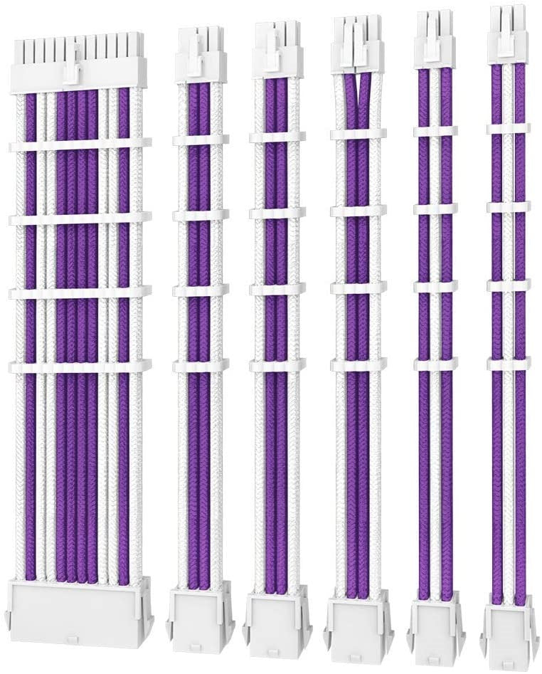 Antec PSU -  Sleeved Extension Cable Kit V2 - Purple / White. 24PIN ATX, 4+4 EPS, 8PIN PCI-E, 6PIN PCI-E, Compatible with Standard PSU (LS)