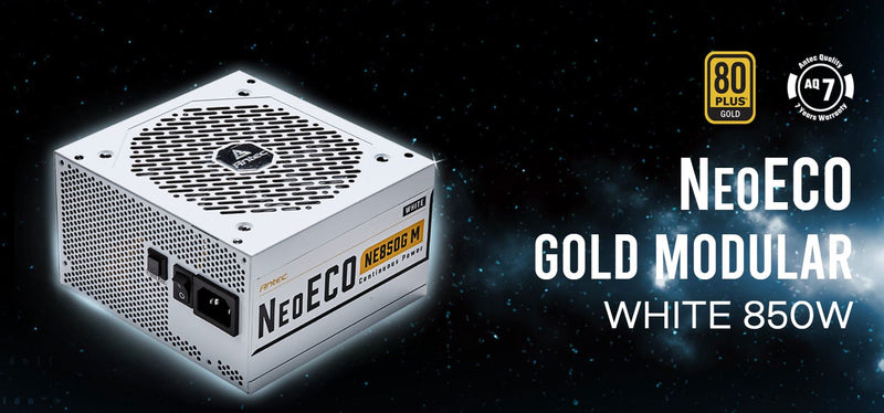 Antec NE 850w 80+ Gold, Fully-Modular, LLC DC, White 1x EPS 8PIN, 120mm Silent Fan, Japanese Caps, ATX Power Supply, PSU, PCIE 5.0 Rdy. 7yrs Wty