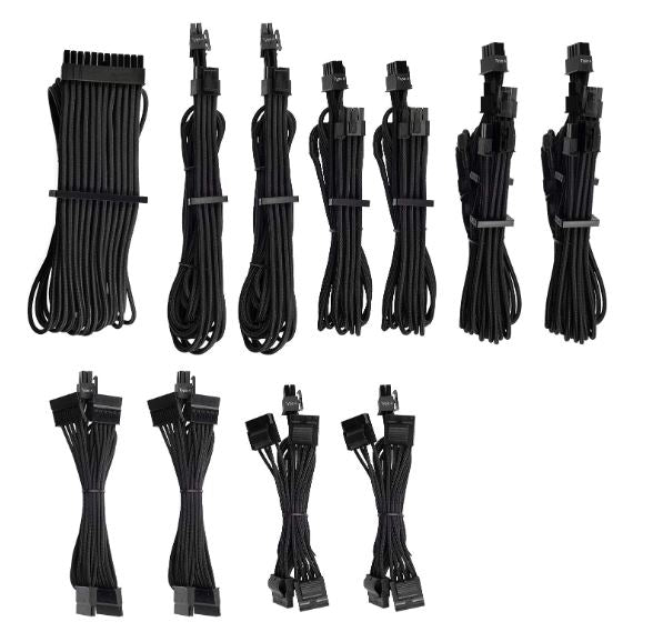 For Corsair PSU - BLACK Premium Individually Sleeved DC Cable Pro Kit, Type 4 (Generation 4)
