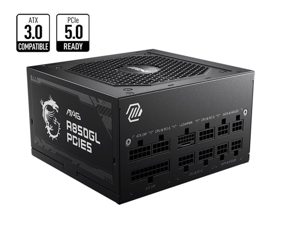 MSI MAG A850GL PCIE5 850W Up to 90% (80 Plus Gold) ATX Power Supply Unit