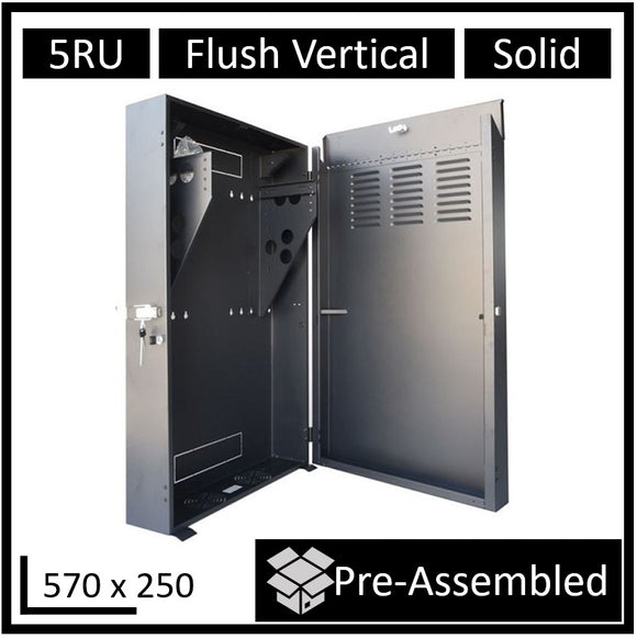 LDR Assembled 5U Flush Wall Mount Vertical Cabinet (570mm x 250mm) - Black Metal Construction