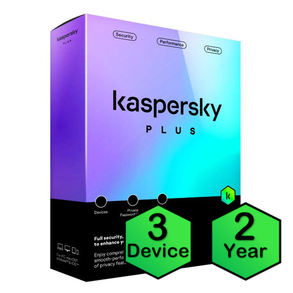 Kaspersky Plus Physical Card (3 Device, 2 Year) Supports PC, Mac, & Mobile (KTS/Total Security New Equivalent)