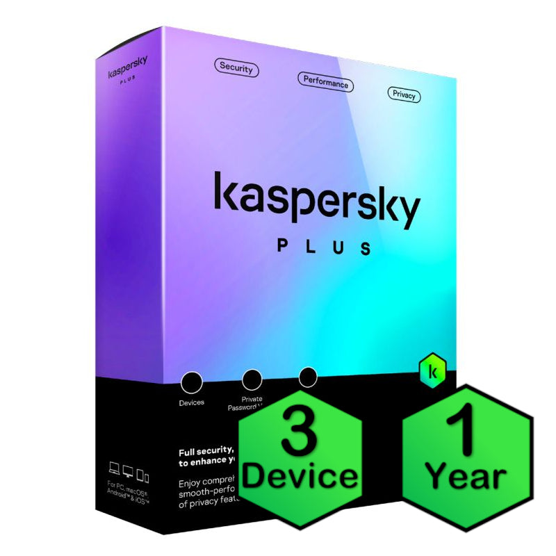 Kaspersky Plus Physical Card (3 Device, 1 Account, 1 Year) Supports PC, Mac, & Mobile (KTS/Total Security New Equivalent)