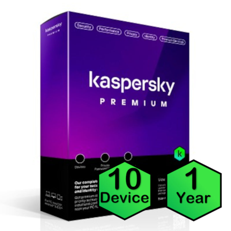 Kaspersky Premium Physical License (10 Devices, 1 Year) Supports PC, Mac, & Mobile