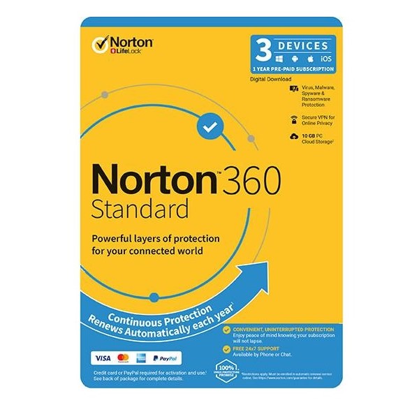 Norton 360 Standard 10GB AU 1 User 3 Devices ,12 Months, Digital Key via Email (Available on Leader Cloud)