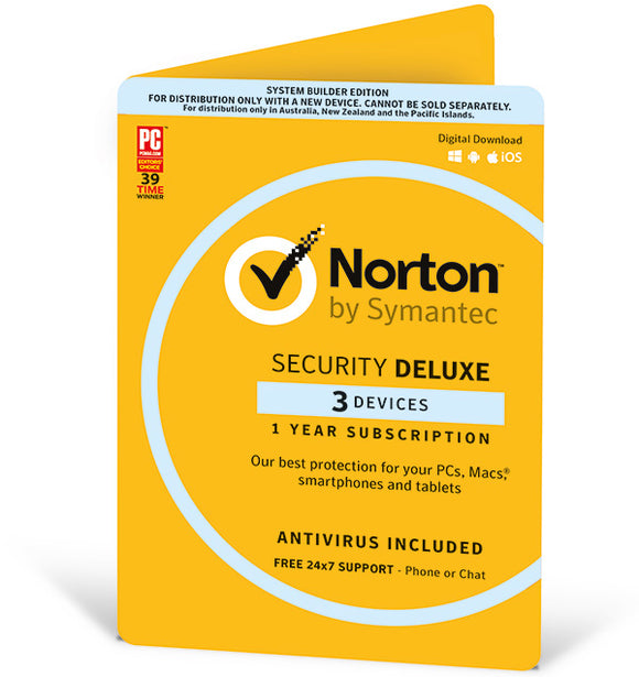 Norton Security Deluxe, 3 Device, 12 Months, PC, MAC, Android, iOS, OEM - Non Subscription