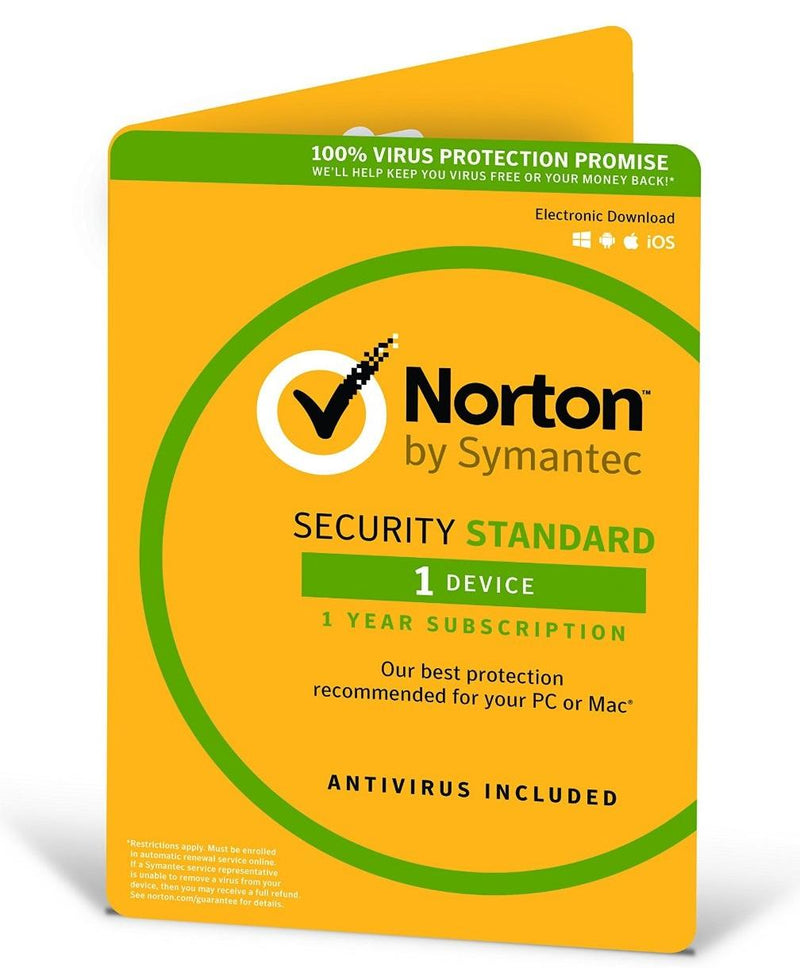Norton Security Standard, 1 Device, 12 Months, PC, MAC, Android, iOS-  ESD Version - Keys via Email   (LS)