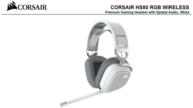 Corsair HS80 RGB Wireless White- Dolby Atoms, 50mm Driver, Ultra comfort, Hyper Fast Slipstream 20Hrs Wireless - Gaming Headset PS5  Headphones (LS)