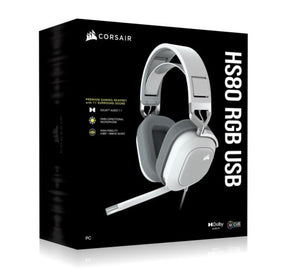 Corsair HS80 RGB White- Dolby Atoms 3D, Pulse Sound, Dolby 7.1 Surroud, USB - Gaming Headset PC,PS5, Headphones