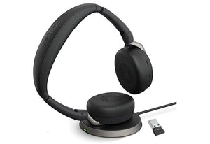 Jabra Evolve2 65 Flex MS Stereo Bluetooth Headset, Link380c USB-C Dongle & Wireless Charging Stand Included, Foldable Design, 2Yr Warranty, ANC