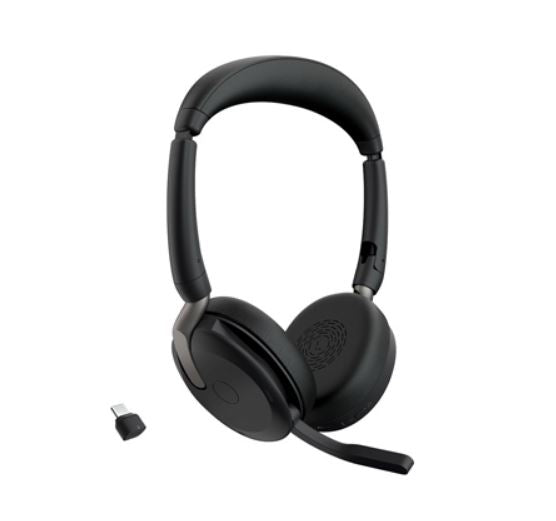 Jabra Evolve2 65 Flex MS Teams, Stereo Bluetooth Headset, Link380c USB-C Dongle, Foldable Design, 2Yr Warranty ANC, 20 hours battery life, 30m Range