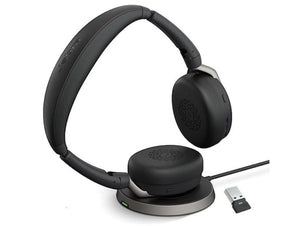 Jabra Evolve2 65 Flex UC Stereo Bluetooth Headset, Link380a USB-A Dongle & Wireless Charging Stand Included, Foldable Design, 2Yr Warranty, ANC