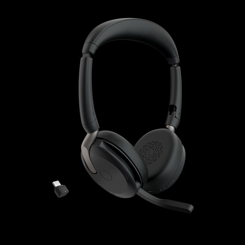 Jabra Evolve2 65 Flex UC Stereo Bluetooth Headset, Link380c USB-C Dongle Included, Foldable Design, 2Yr Warranty