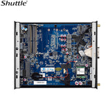 Shuttle DS20U Slim Mini PC 1L Barebone - Intel Celeron 5205U, Fan-less, 2x LAN, RS232/RS422/RS485, HDMI, DP, VGA, Vesa Mount, 65W adapter