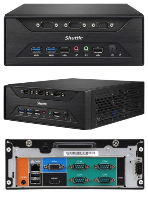 Shuttle XC60J Slim Mini PC 3L Barebone-Celeron J3355, Fan-less, 8x RS232(RS422/485), 3.5