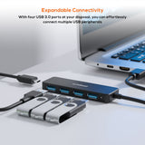 mbeat 4-Port USB 3.0 Hub with USB-C DC Port  Compact and Portable Design  Expandable Connectivity