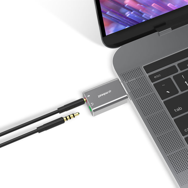 mbeat Elite USB to 3.5mm Audio and Microphone Adapter - Add Headphone Audio Jack to USB-A Computers, Laptops, Notebooks - Space Grey