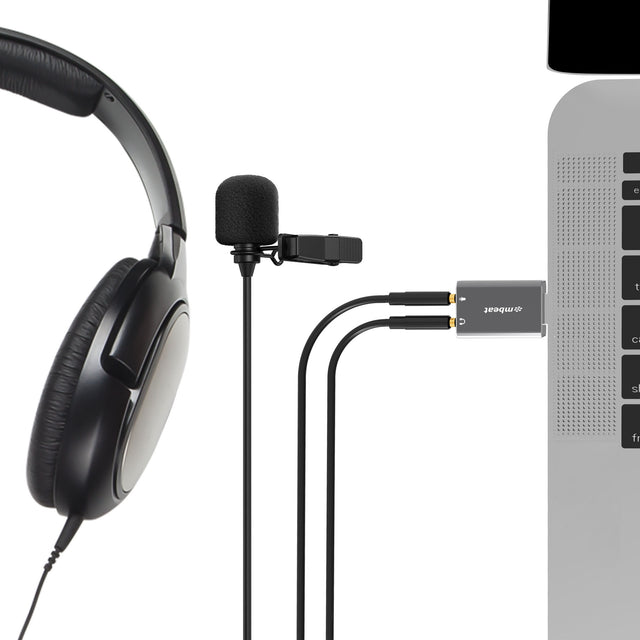 mbeat Elite USB to 3.5mm Audio and Microphone Adapter - Add Headphone Audio Jack to USB-A Computers, Laptops, Notebooks - Space Grey