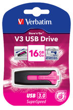 Verbatim 16GB V3 USB3.0 Pink Store'n'Go V3; Rectractable USB Storage Drive Memory Stick