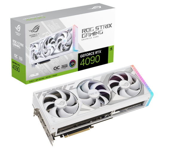 ASUS nVidia GeForce ROG-STRIX-RTX4090-O24G-WHITE RTX 4090 24GB GDDR6X White OC Edition 2610 MHz Boost Clock, RAM 21 Gbps, 3xDP, 2xHDMI (White)