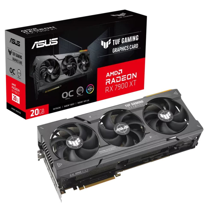 ASUS AMD Radeon TUF-RX7900XT-O20G-GAMING RX7900 XT OC Edition 20GB GDDR6, 2500 MHz Boost Clock, RAM20Gbps, 3xDP, 1xHDMI, 352.9x158.2x72.6mm