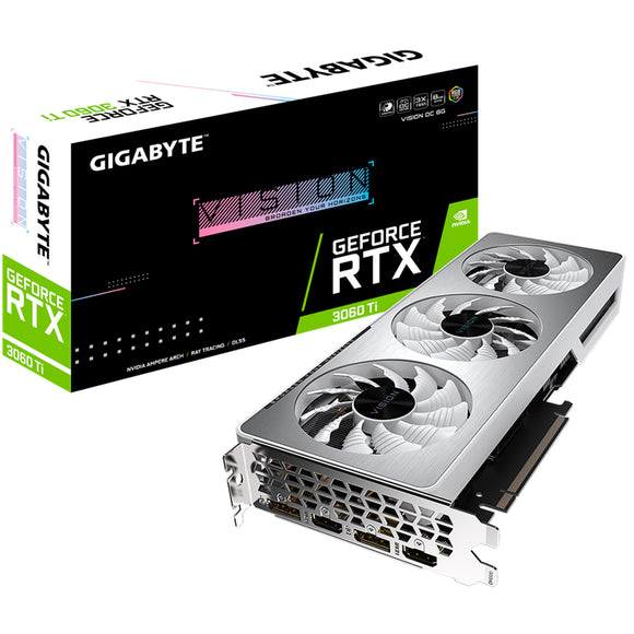 Gigabyte nVidia GeForce RTX 3060 Ti VISION rev 2.0 8G Video Card, GDDR6, PCI-E 4.0, 1755 MHz Core Clock, 2x HDMI 2.1, 2x DP 1.4a (LS)