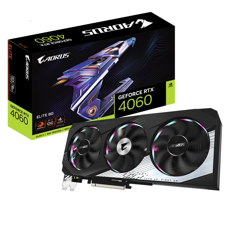 Gigabyte nVidia GeForce RTX 4060 AORUS ELITE 8G GDDR6 Video Card, PCI-E 4.0, 2640 MHz Core Clock, 2x DP 1.4a, 2x HDMI 2.1a