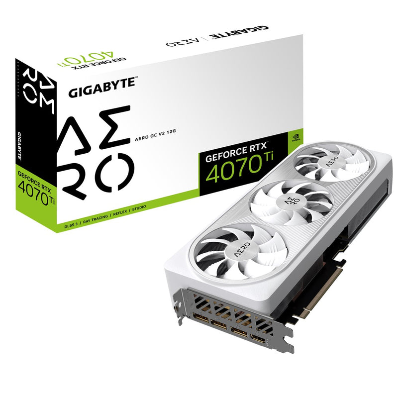 Gigabyte nVidia GeForce RTX 4070 Ti AERO OC V2 12G GDDR6X Video Card, PCI-E 4.0,7680 Core Clock, RGB Fusion 3x DP 1.4a, 1x HDMI 2.1a