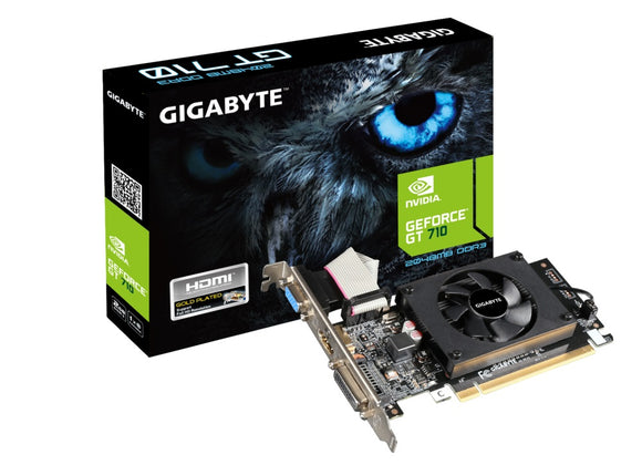 Gigabyte nVidia GeForce GT 710 2GB DDR3 2.0 PCIe Video Card 4K 3xDisplays HDMI DVI VGA Low Profile Fan