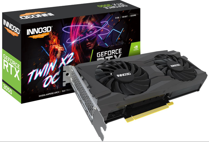 INNO3D nVidia GeForce RTX 3050 TWIN X2 OC GPU 8GB GDDR6, 1792MHz Boost Clock, RAM 14Gbps, 1xDP, 1xHDMI, 1x DVI, 222 x120mm x 2-slot