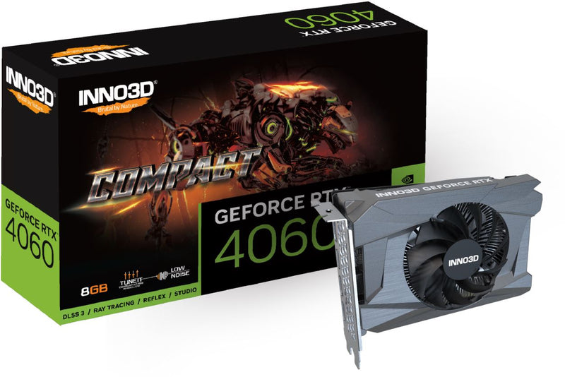 INNO3D nVidia GeForce RTX 4060 COMPACT 8G GDDR6, 2460MHz Boost Clock, RAM17Gbps, 3xDP, HDMIx1, 155x122x39mm (4060)