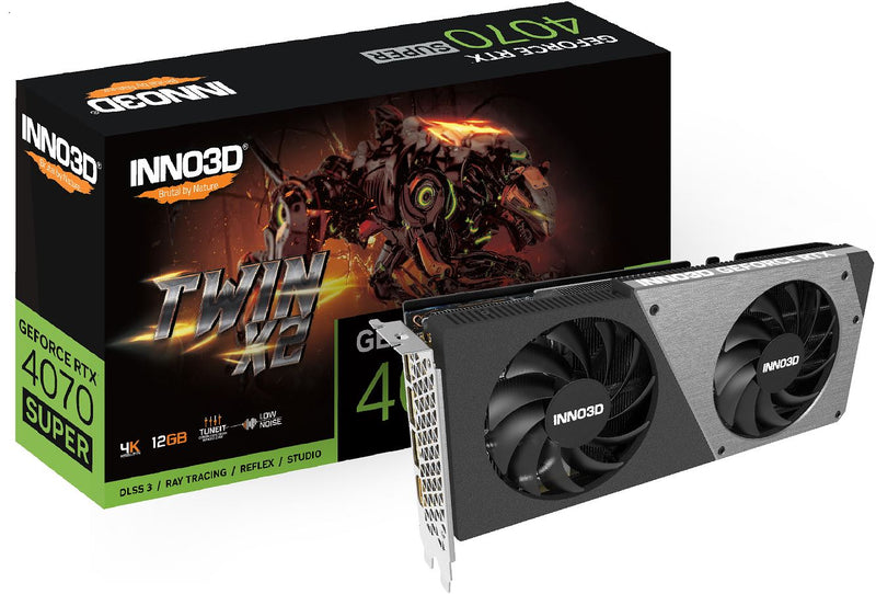 INNO3D nVidia GeForce RTX 4070 Super Twin X2 12GB GDDR6X, 2475 MHz Boost Clock, RAM 21 Gbps, 3x DP, 1xHDMI 250x118x42mm