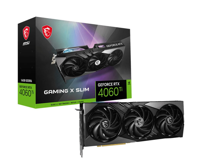 MSI nVidia GeForce RTX 4060 Ti GAMING X SLIM 16G Video Card  2670 MHz Boost Clock, 16GB GDDR6,DisplayPort x 3 (v1.4a),HDMI x 1