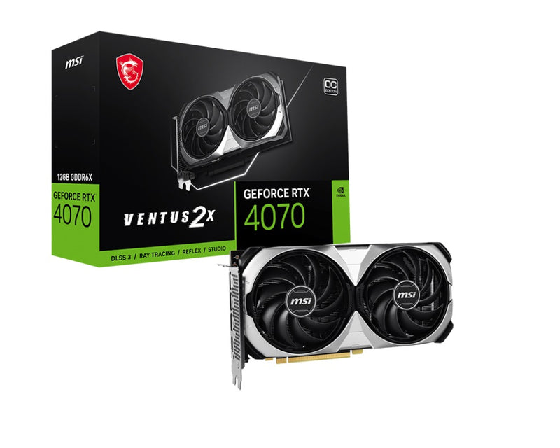 MSI nVidia GeForce RTX 4070 VENTUS 2X 12G OC Video Card  2520 MHz Boost Clock, 12GB GDDR6X,DisplayPort x 3 (v1.4a),HDMI x 1