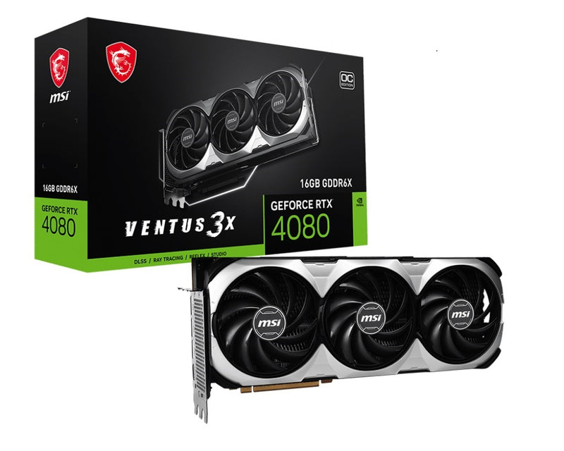 MSI nVidia GeForce RTX 4080 16GB VENTUS 3X OC Video Card  2535 MHz Boost Clock, 16GB GDDR6X,DisplayPort x 3 (v1.4a),HDMI x 1