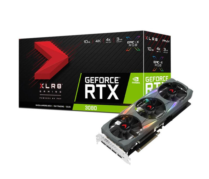 PNY nVidia GeForce RTX 3080 10GB RGB XLR8 Gaming UPRISING EPIC-X Triple Fan 8704 Cuda 19Gbps 1440/1710 MHz 8K@60Hz 3xDP1.4 1xHDMI LHR Video Card